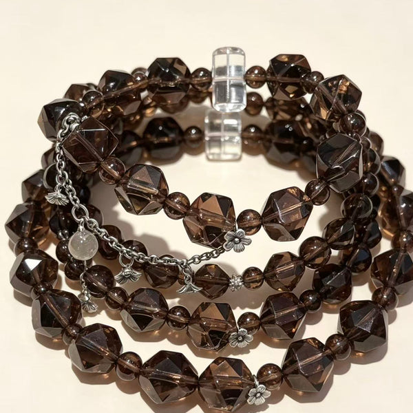 Crystal Paradise Smoky Quartz Story Bracelet – “Warm Americano” Handmade Crystal Bead Brac