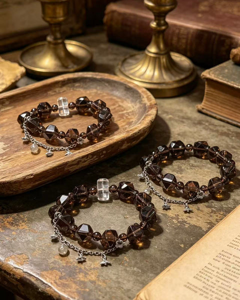 Crystal Paradise Smoky Quartz Story Bracelet – “Warm Americano” Handmade Crystal Bead Brac