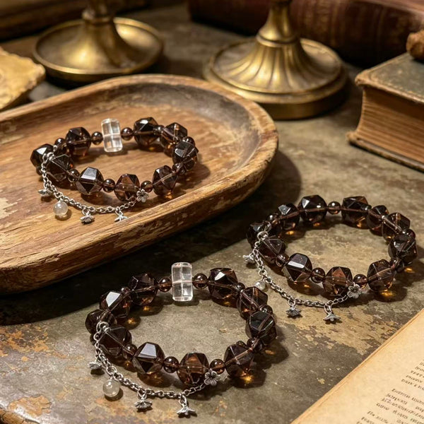 Crystal Paradise Smoky Quartz Story Bracelet – “Warm Americano” Handmade Crystal Bead Brac